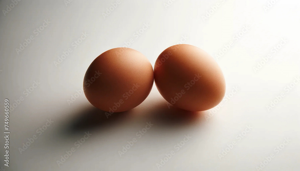 Two brown eggs placed laying side by side on a counter Two brown eggs placed laying side by side on a counter