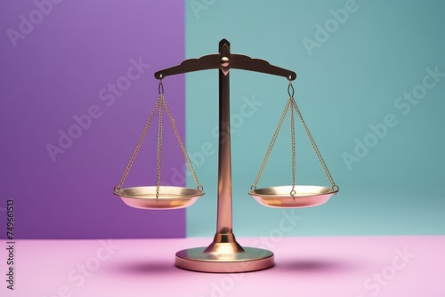 Scales of Justice on Colorful Background. Classic justice scales set against a vibrant purple and teal backdrop, symbolizing modern law interpretation.