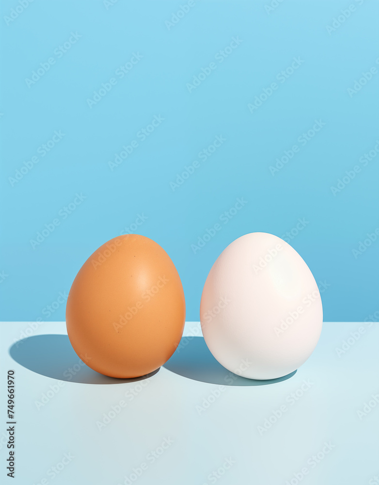 Brown and White Eggs on Blue Background. Minimal Easter holiday concept. Brown and White Eggs on Blue Background. Minimal Easter holiday concept.