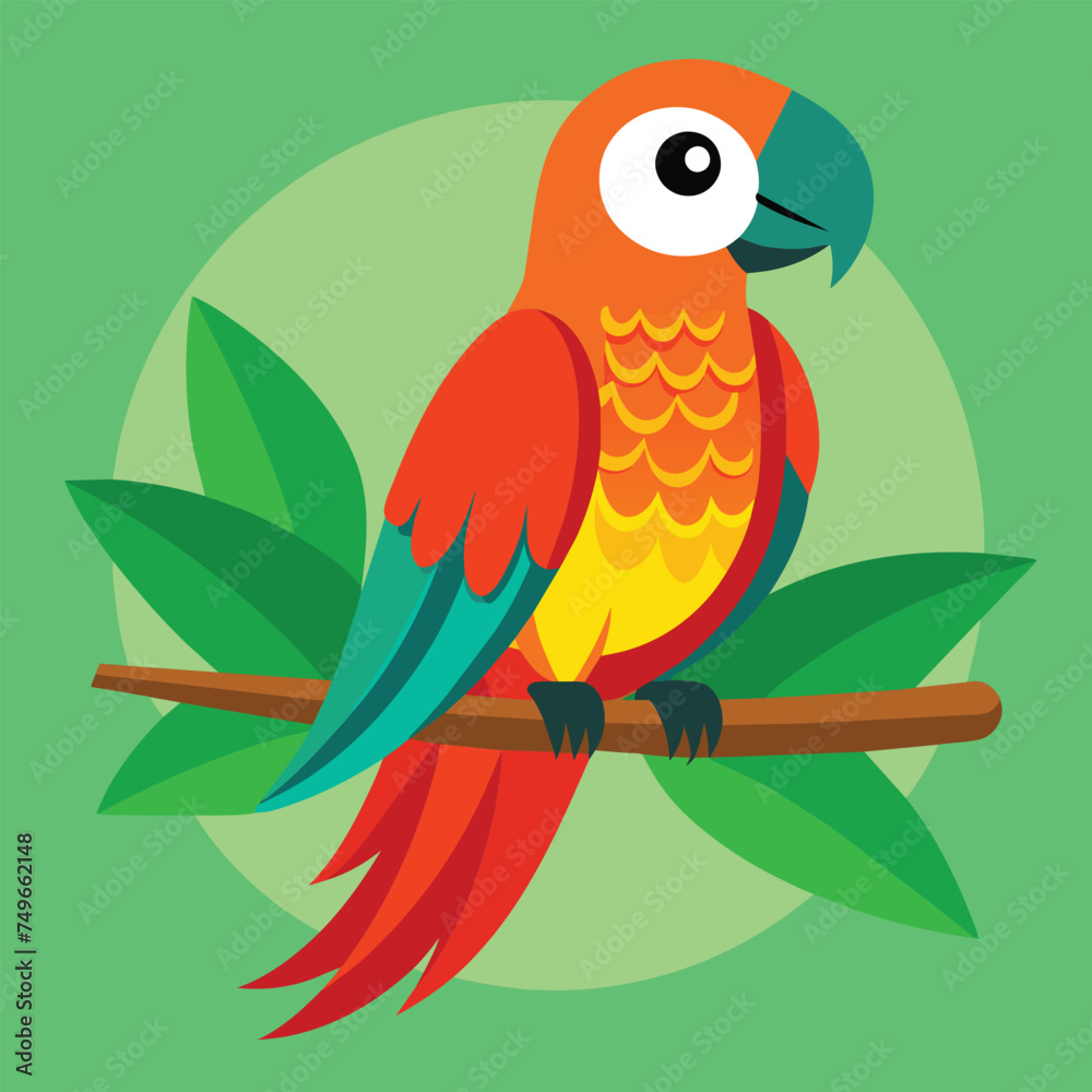 Happy parrot sitting on a tree branch vector illustration