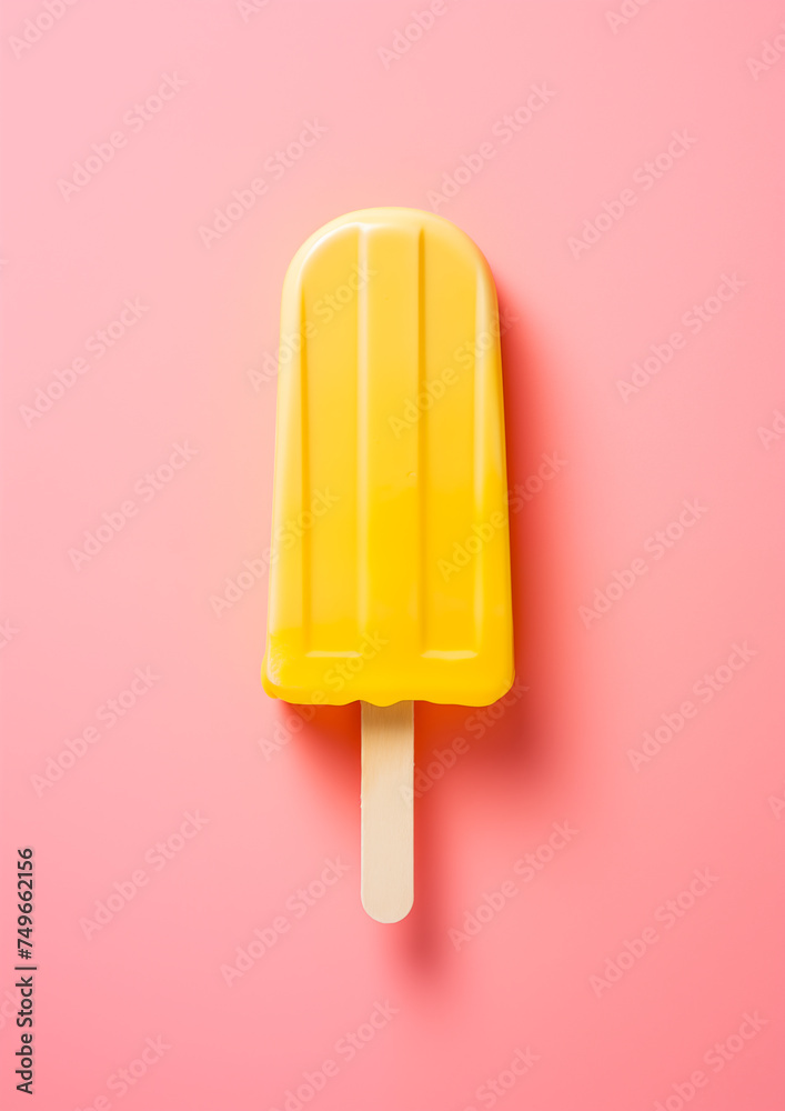 Sunny Yellow Popsicle on Pastel Pink Background- A Taste of Summer. Minimal summer concept. Flat lay. Sunny Yellow Popsicle on Pastel Pink Background- A Taste of Summer. Minimal summer concept. Flat lay.