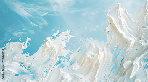 Ethereal Abstraction with Floating Brush Strokes in Blue and White