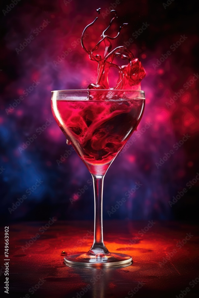 Pink cherry cocktail in a thin stemmed glass. Spring cocktail for romantic dinner, date, birthday, Valentine's day Pink cherry cocktail in a thin stemmed glass. Spring cocktail for romantic dinner, date, birthday, Valentine's day
