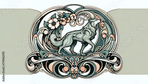 Art Nouveau Inspired Wolf and Floral Design