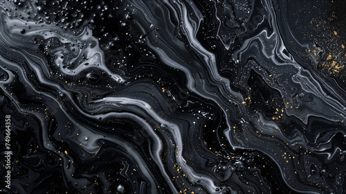 Cosmic Marble Elegance: Fluid Black Textures with Golden Accents
