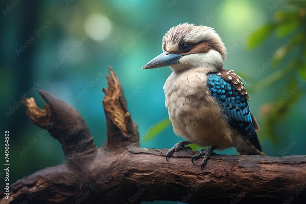 Fototapeta premium Blue-crowned kookaburra bird in nature