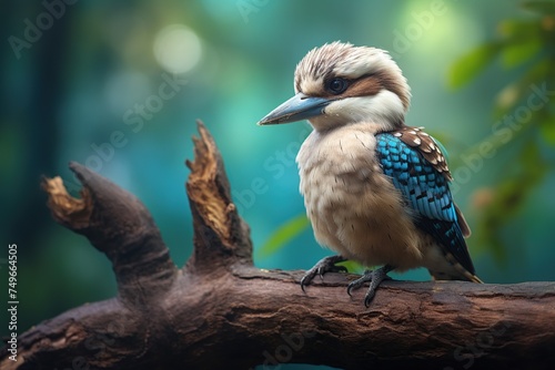 Blue-crowned kookaburra bird in nature