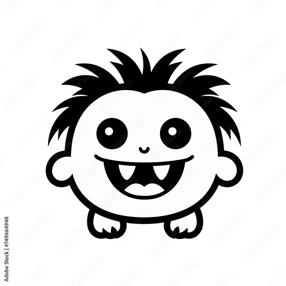 cute monster fluffy cartoon black and white vector illustration isolated transparent background logo, cut out or cutout t-shirt print design, poster, baby products, packaging design