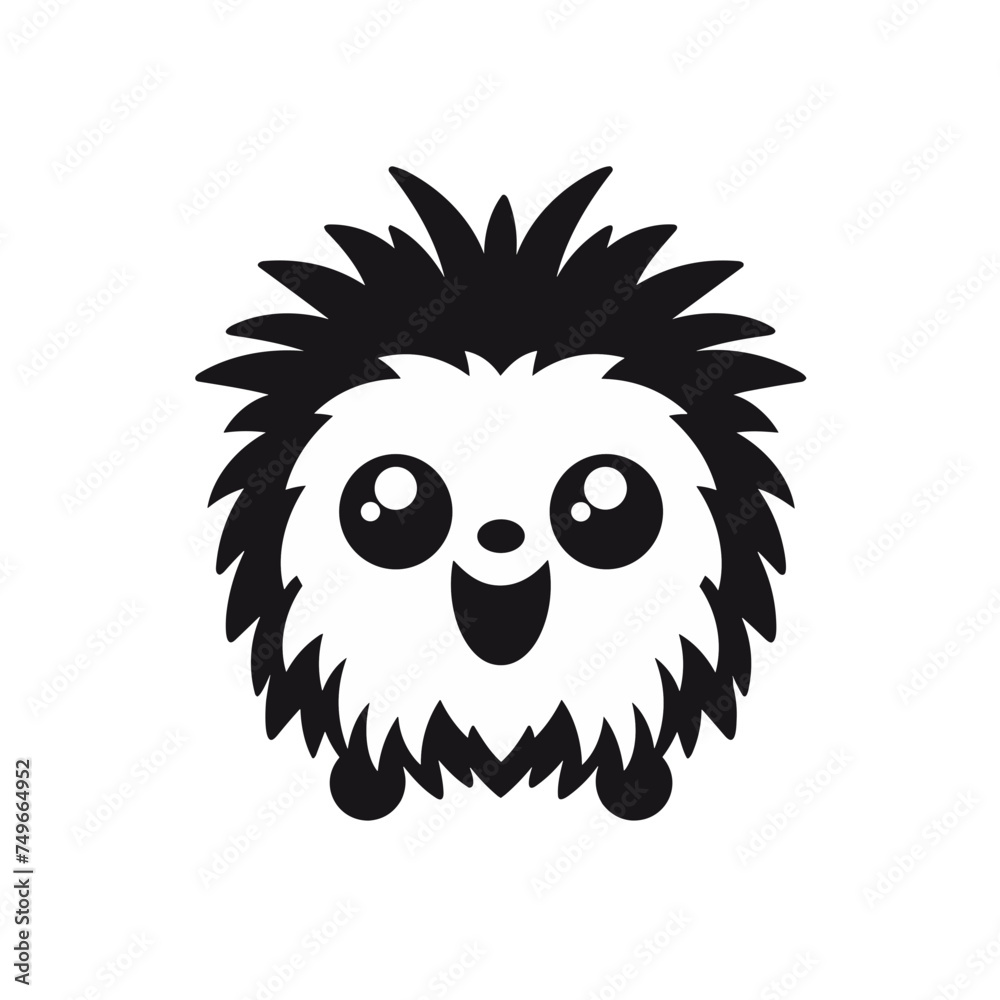 cute monster fluffy cartoon black and white vector illustration isolated transparent background logo, cut out or cutout t-shirt print design, poster, baby products, packaging design