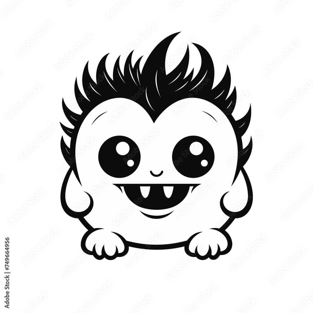 Fototapeta premium cute monster fluffy cartoon black and white vector illustration isolated transparent background logo, cut out or cutout t-shirt print design, poster, baby products, packaging design
