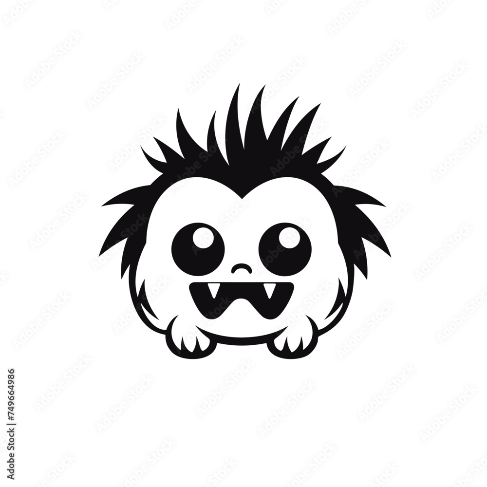  cute monster fluffy cartoon black and white vector illustration isolated transparent background logo, cut out or cutout t-shirt print design, poster, baby products, packaging design