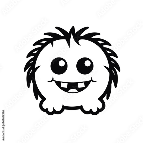 cute monster fluffy cartoon black and white vector illustration isolated transparent background logo  cut out or cutout t-shirt print design  poster  baby products  packaging design