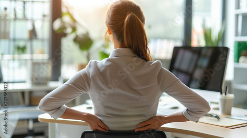 Back Pain Bad Posture Woman Sitting In Office, photo
