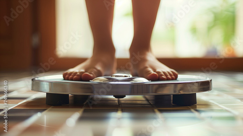 Low Section Of Person Standing On Weighing Scale photo