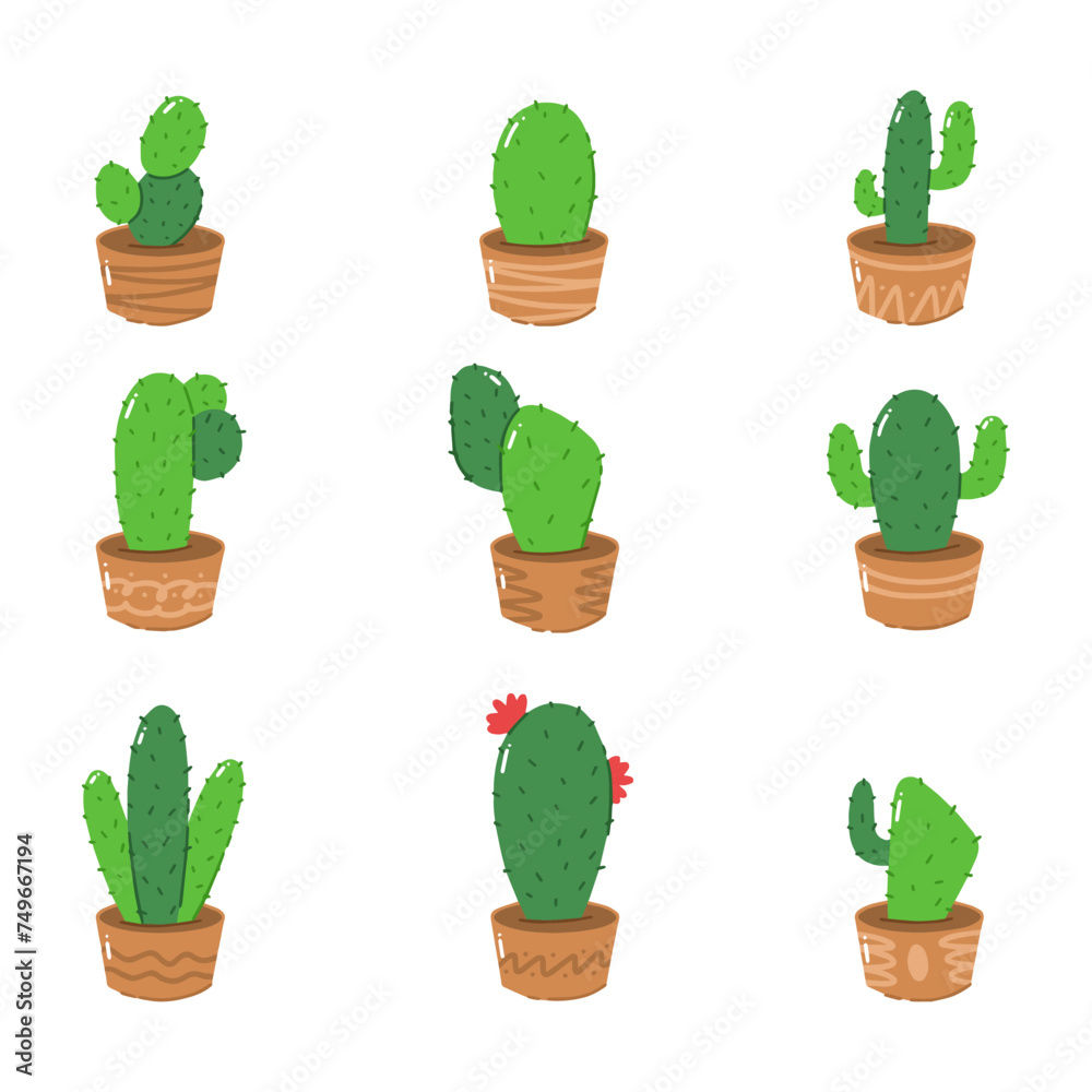 Hand drawn vector illustration of cactus in pot Hand drawn vector illustration of cactus in pot