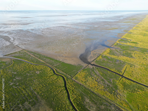 Aerial view of tidal channels and gullies, Waddenzee, Holland photo