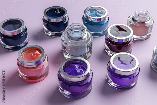 Beauty Face Skincare brand Aloe Vera. Natural organic Skincare products: Voluptuousness cosmetic lotion, moisture Self pampering gel, Skin repair serum and blank cream tube Earthy tones jar pot