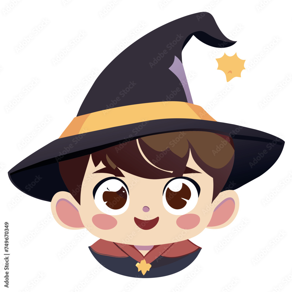 boy with magic hat, halloween, isolated, vector illustration kawaii