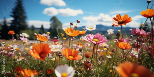 Vibrant Wildflowers in a Blue Sky Field Generative AI