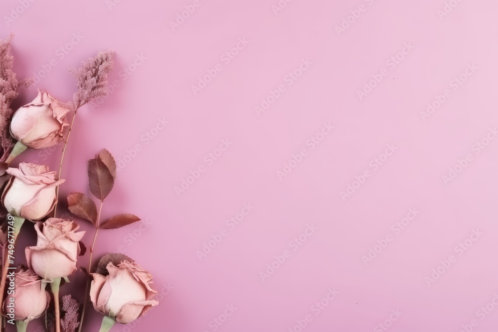 Dried Roses and Gypsophila on Pink