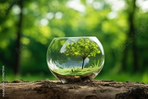 Glass Globe with Green Trees on Dry Earth. Globe with Trees in Bowl