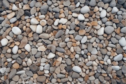 Assorted Small Stones Texture. Varied small stones creating a natural ground texture, wide banner format. photo