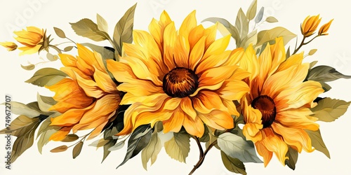 Sunflowers on White Background Generative AI