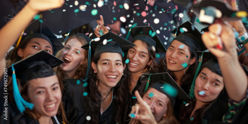 group of senior graduate selfie with confetti, generative AI