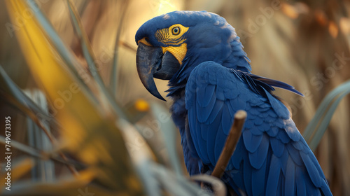 Arara-Azul com iluminação cinematográfica bege - Papel de parede photo