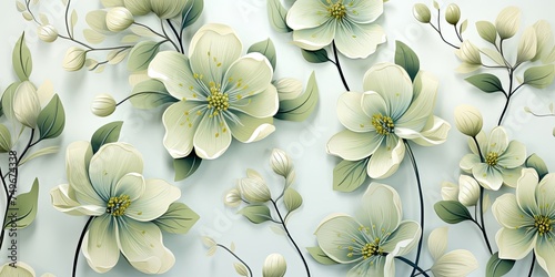 White Flowers Painting on Wall Generative AI