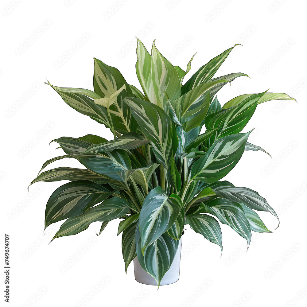 Variegated Cast Iron Plant on White Background with Striped Green Transparent Cutout