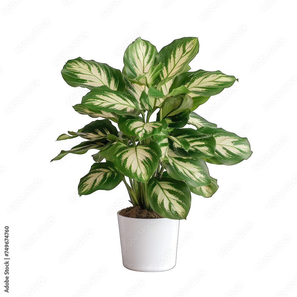 Minimalist White Calathea Fusion Plant on Clean Background with Green Stripes - Isolated Cut Out Minimalist White Calathea Fusion Plant on Clean Background with Green Stripes - Isolated Cut Out