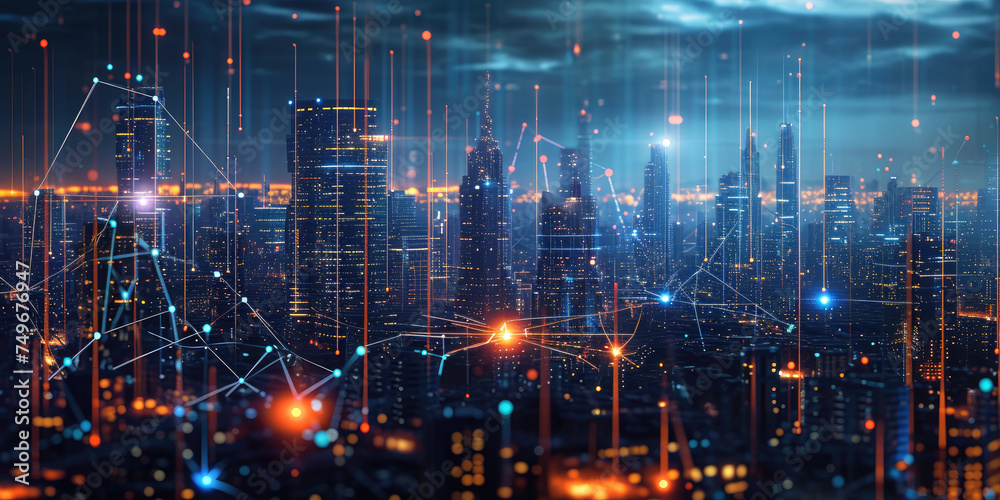 Smart city and abstract dot point connect with aesthetic Intricate wave line design , big data connection technology concept Smart city and abstract dot point connect with aesthetic Intricate wave line design , big data connection technology concept