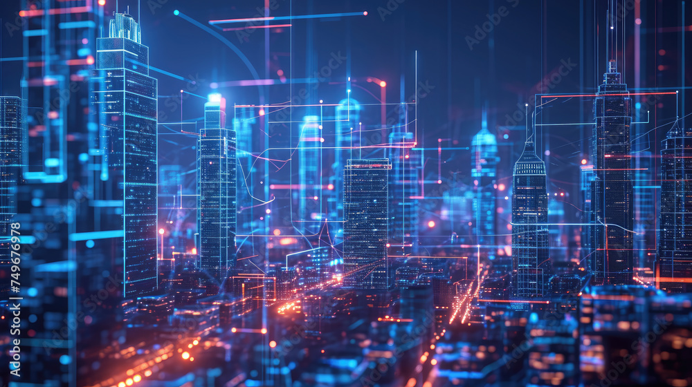 Fototapeta premium Smart city and abstract dot point connect with aesthetic Intricate wave line design , big data connection technology concept 