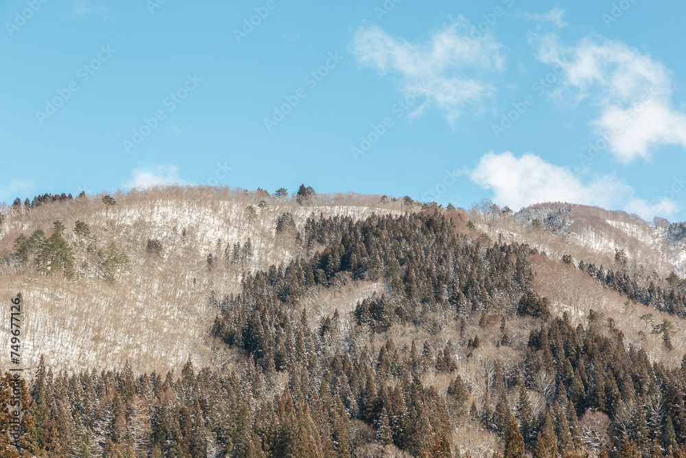 冬の青空と雪山の美しい風景