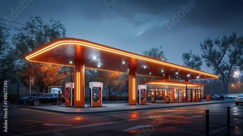 The concept of a filling station for electric vehicles. Generative AI photo