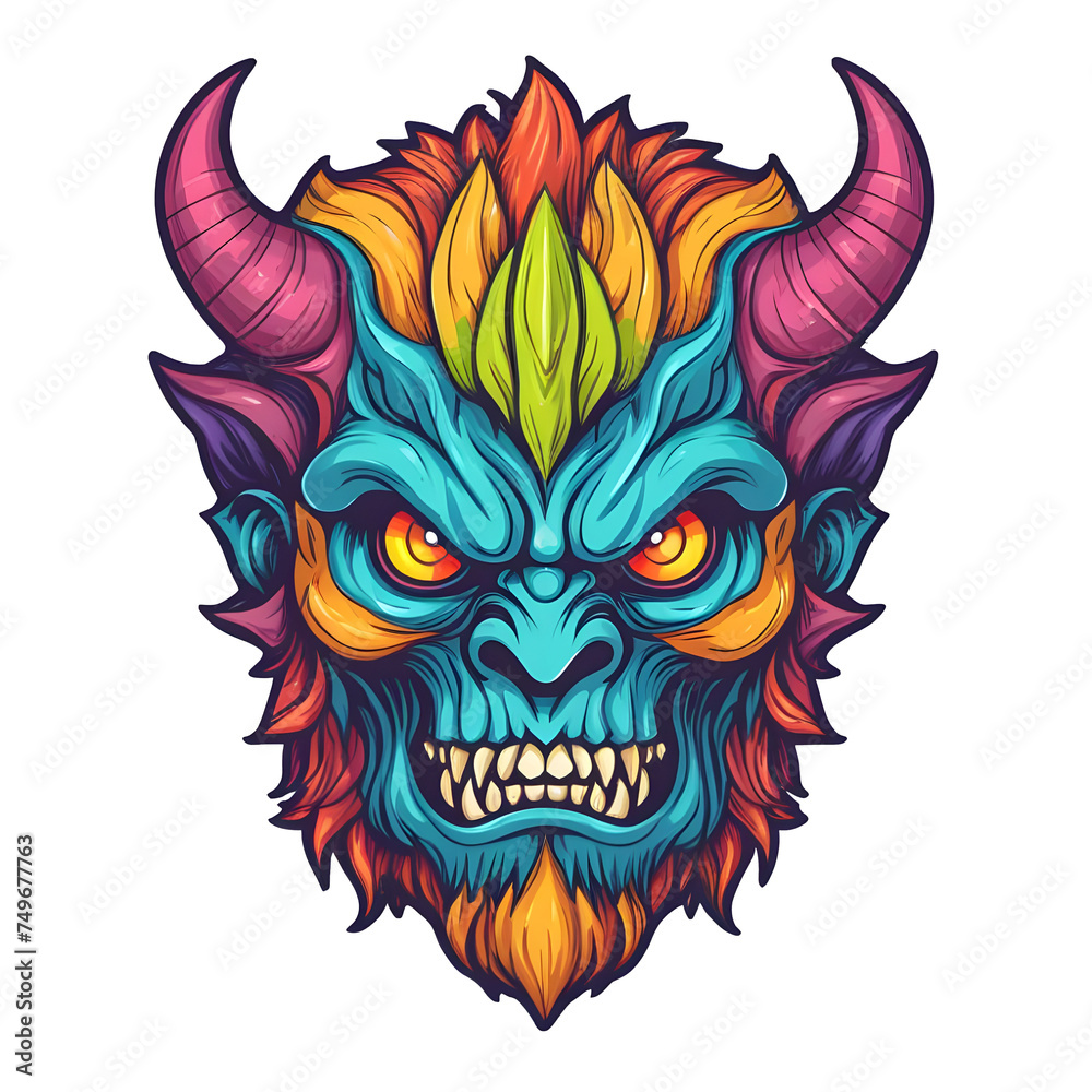 devil demon beast head design. for sticker, mask, etc. colorful concept devil demon beast head design. for sticker, mask, etc. colorful concept