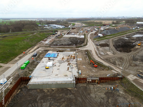 Constructions of a new highway and tunnel in Rotterdam photo