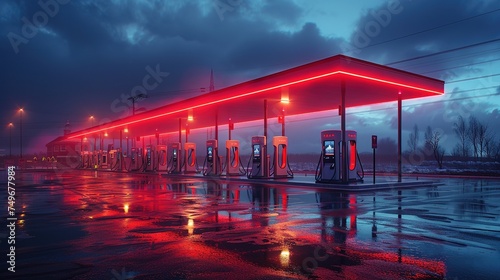The concept of a filling station for electric vehicles. Generative AI photo