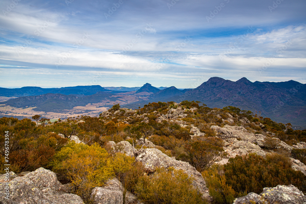 panorama of mountains in mount barney national park as seen from the top of mount maroon; unique ladscape of south east queensland near brisbane and gold coast panorama of mountains in mount barney national park as seen from the top of mount maroon; unique ladscape of south east queensland near brisbane and gold coast