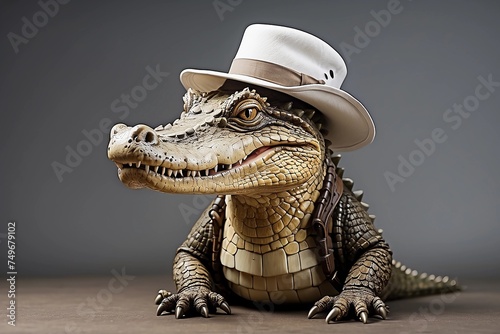 crocodile wearing a hat on a black background photo