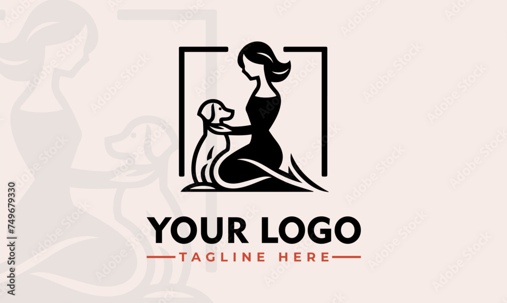 Woman and Dog vector logo design Vintage Mom Paw Girl logo vector for Dog Lover