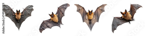 Set of flying bats isolated on transparent background