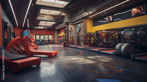 A gym interior with a superhero training theme, complete with obstacle courses and superhero-inspired equipment. photo