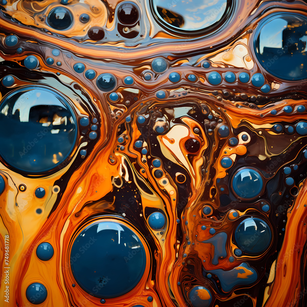 Abstract patterns in a pool of oil.