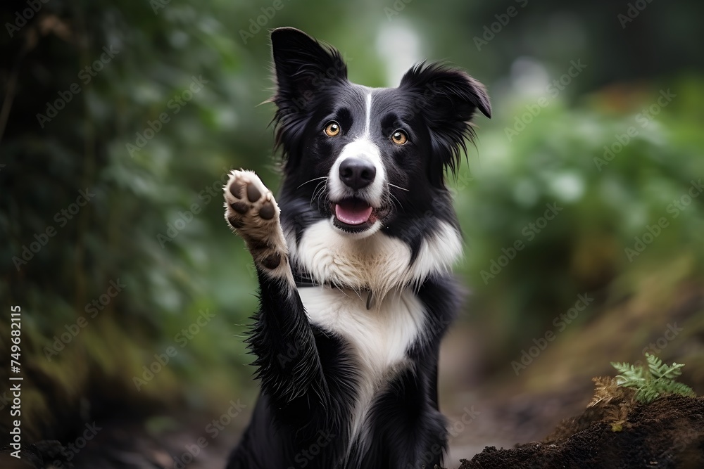 cute border collie begging with paws