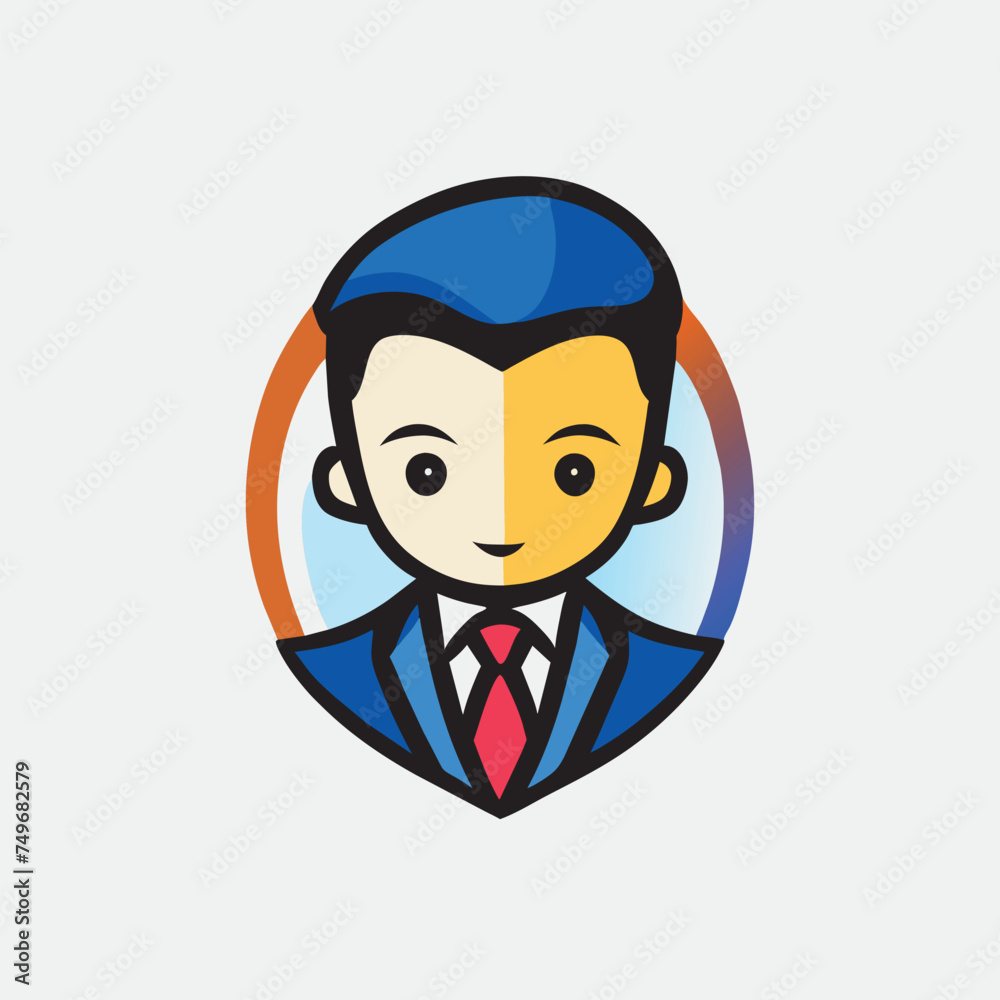 2d, flat, corporate logo, minimalistic logo 2 simple line, edgy,man head 5 with blue, red, green and gold, white background --stylize 1000, vector illustration kawaii