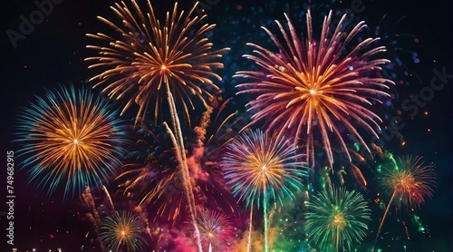 Beautiful colorful fireworks display with bokeh abstract holiday celebration background from Generative AI