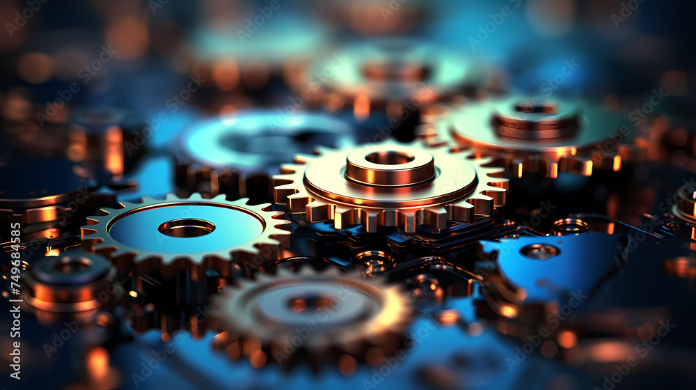 Obraz premium A series of interrelated gears symbolizes the synergy between different elements of a well-functioning system