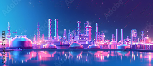 Futuristic Concept of oil and gas industry. background with hologram of factory.